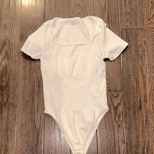 Classic White ribbed bodysuit square neckline size large